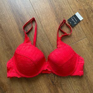 Jennifer Intimates Lace Padded Lightly Lined Underwire Bra Womens 34C Red NEW
